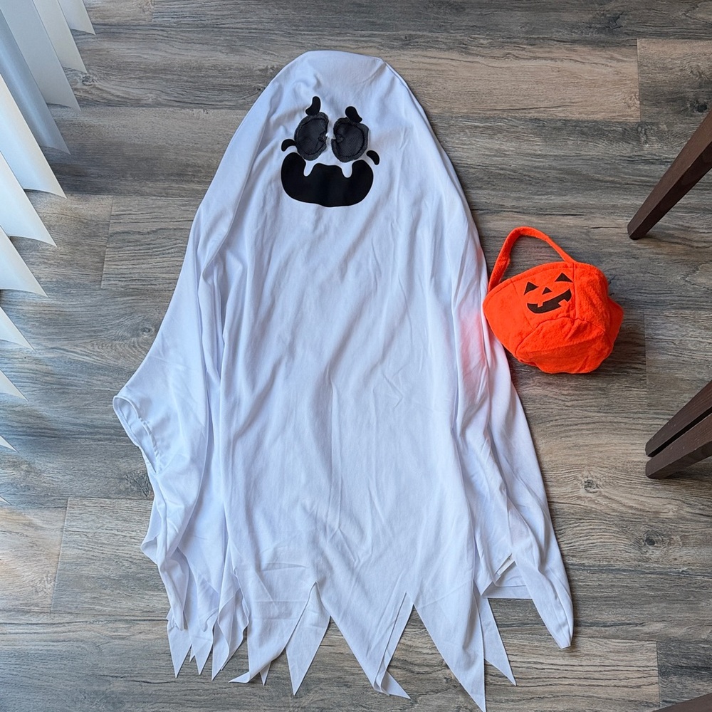 Kids Ghost Costume with Pumpkin Bag